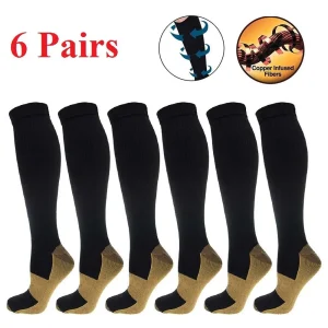 6 Pair Copper Compression Socks Women Men